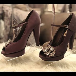 STEVE MADDEN Silver Peep Toe Platforms Rhinestones